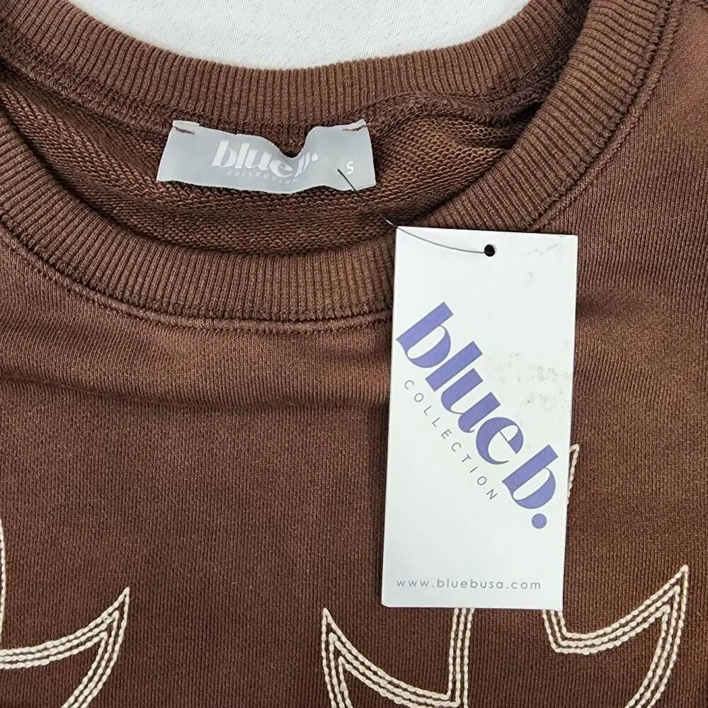 Blue B Boot Stitch Sweatshirt Brown Western Crewneck Size Small NWT